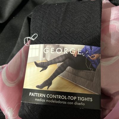 GEORGE Pattern Control-Top Tights Size 4 BLACK NWT Defect